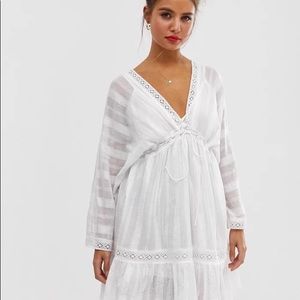 ASOS DESIGN lace insert mini smock dress with lace up detail